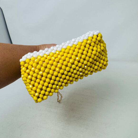 Bouffants & Broken Hearts Lemon Beaded Bag Yellow White Fruit Purse Retro Summer - Picture 2 of 13